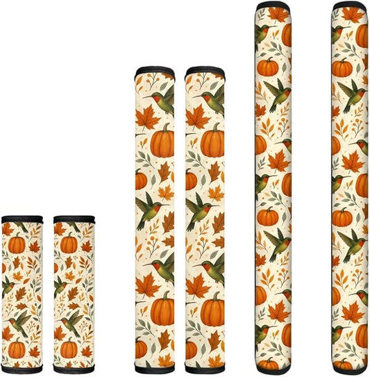 Thanksgiving Day Decor Refrigerator Door Handle Covers Set of 6, Non Slip Kitchen Appliance Decoration Fridge Dishwashers Microwave Door Handle Gloves Pumpkins Hummingbird Print