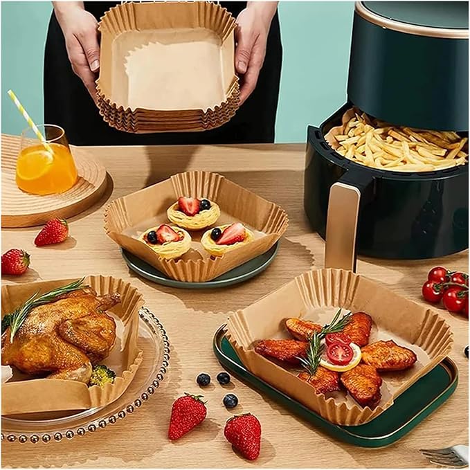 Large Air Fryer Disposable Paper Liners Nonstick 23cm Oven Airfryer Parchment Baking Paper ，Compatible For Ninja，Compatible For COSORI ，Grill Cooking Basket(20cm round,50PC)