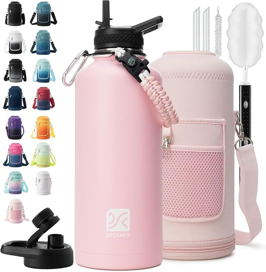 DYSANKY Insulated Water Bottle | Thickened Stainless Steel for Gym and Hiking with Straw, Carrier Bag, Handle Strap | BPA-Free 87 oz