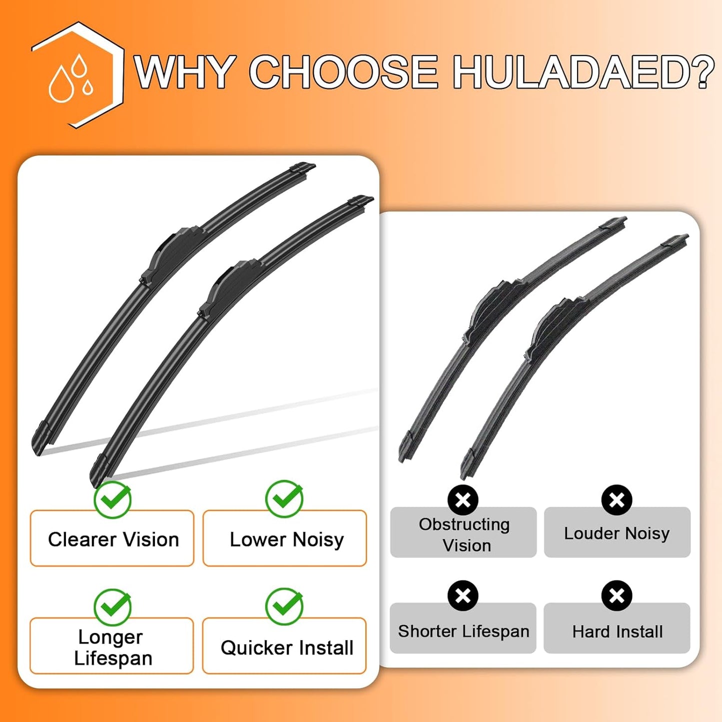 HULADAED® 24'' 19'' 12'' Windshield Wipers Replacement for Dodge Journey 2020-2009,Silicone Front Rear Wiper blades for MY Car-All Weather & Quiet(3 PACK)