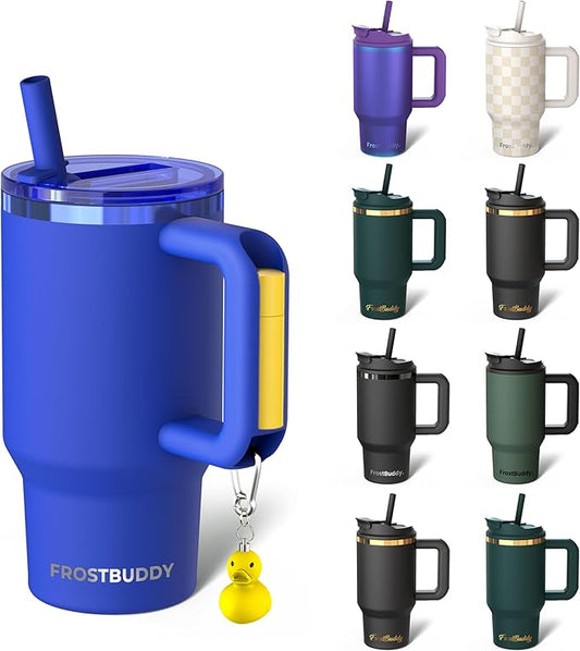 Frost Buddy Thicc Buddy - 16 oz Stainless Steel Vacuum Insulated Tumbler with Lid and Straw for Water - Travel Mug Cupholder Friendly - Gifts for Women Men Him Her (Royal)