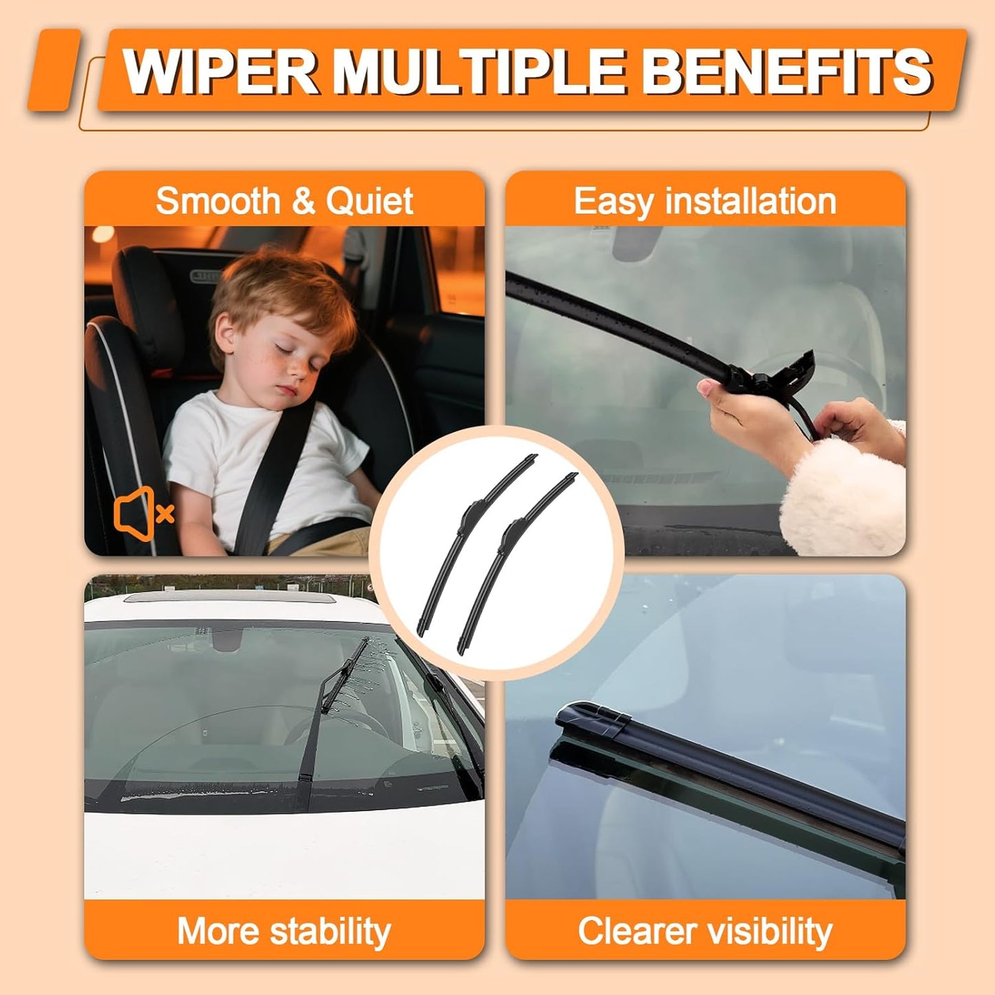 HULADAED® 26''+16''+11'' Windshield Wipers Replacement for Hyundai Kona 2023-2018 Hyundai Accent Kia Rio 2019-2012 Silicone Front Rear Wiper blades for MY Car-All Weather & Quiet(3 PACK)