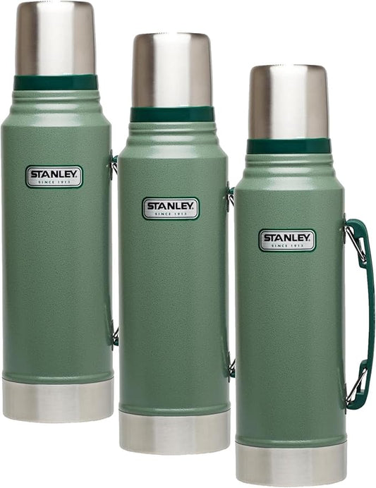Stanley Heritage Classic Vacuum Bottle with Handle 1.1 qt | Wide Mouth with Leakproof Cup Lid | Keep Drinks Hot or Cold for Travel | Insulated Stainless Steel Thermos | BPA-Free | (Pack of 3)