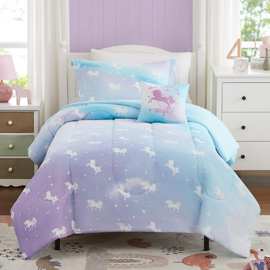Kaleido Space Twin Bedding Sets for Girls - 3 Pieces Glow in The Dark Unicorn Twin XL Comforter Sets for Girls 1 Comforter, 1 Decor Pillow, 1 Pillow Shams