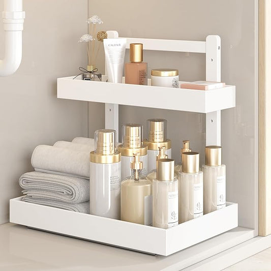 Under Sink Organizer - 1-Tier Pull Out Cabinet Organizer Vertical Slide Out Sink Shelf Storage Shelves for Multi-Purpose Bath Kitchen Bathroom Medicine (White, 1 Pack)