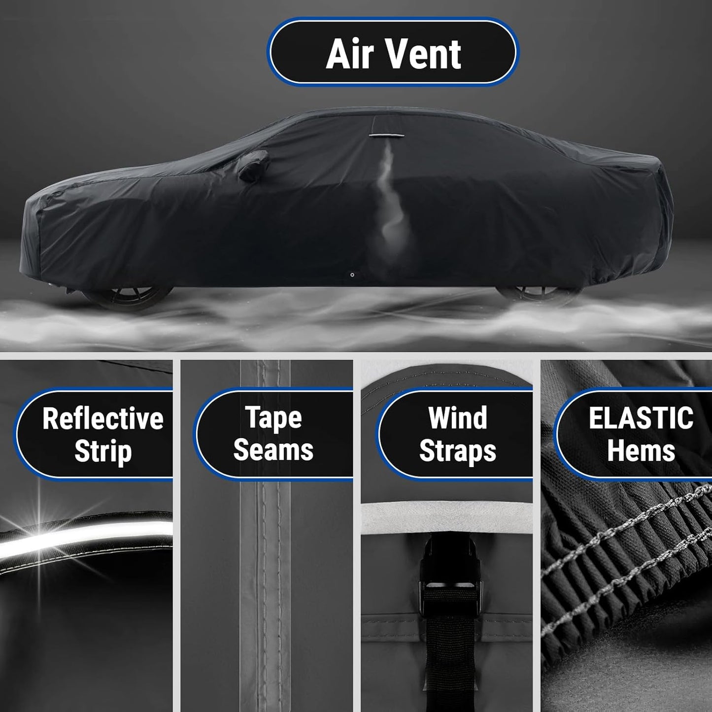 iCarCover Custom Car Cover for Buick Lucerne (2005-2011) Waterproof All-Weather Rain Snow UV Sun Protector Full Exterior Indoor Outdoor Car Cover (Stripe - Black/Gray)