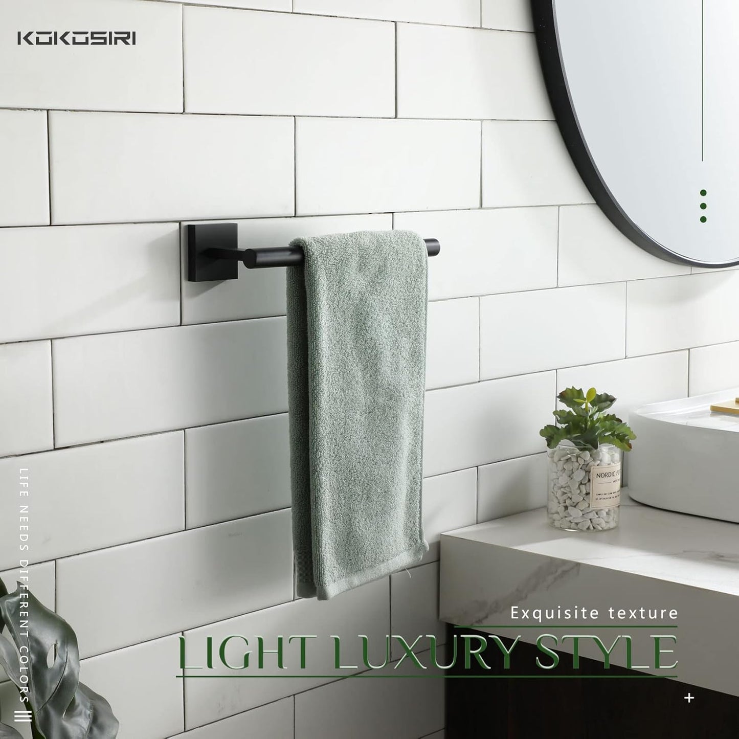 KOKOSIRI Towel Bar Matte Black Bathroom Hardware Hand Towel Rails, Suitable for Wall Mounted Towel Holder Screw in 2 Pack, Stainless Steel B3008BK-P2