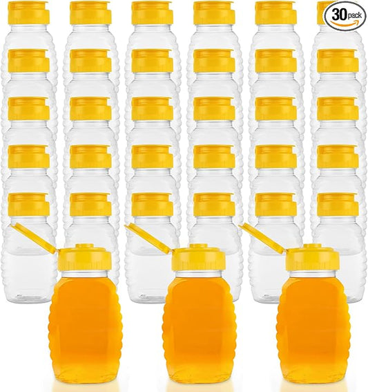 30 Pcs 8oz Honey Squeeze Bottles, Clear Plastic Honey Jar with Flip Lid, Leak Proof Honey Container Honey Dispenser for Storing and Dispensing Honey