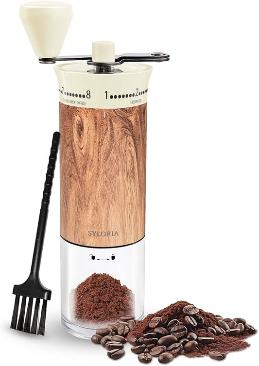 SYLORIA Manual Coffee Grinder with 56 External Adjustable Settings Hand Coffee Bean Mill with Ceramic Burr and Foldable Handle