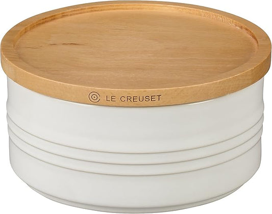 Le Creuset Stoneware Canister with Wood Lid, 23 oz. (5.5" diameter), White
