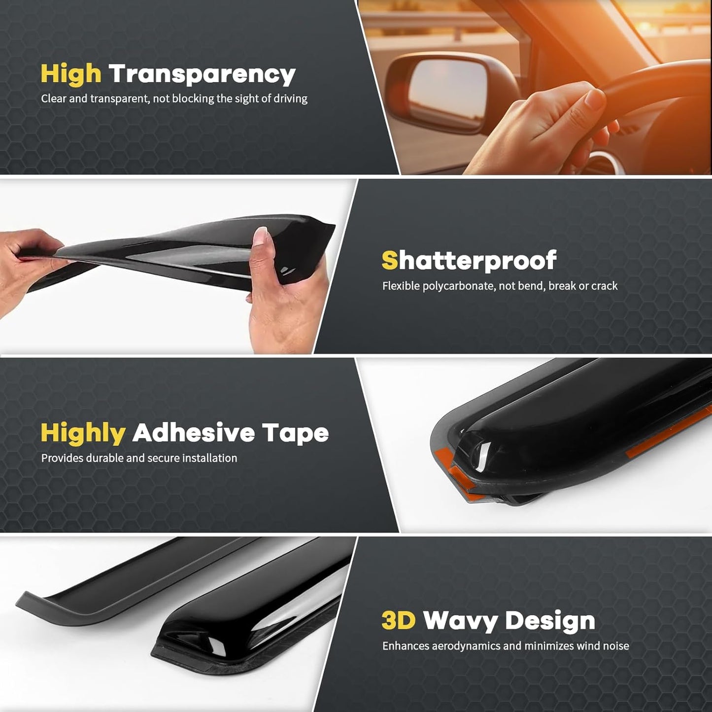 4PCS in-Channel Rain Guards for 2011-2020 Jeep Grand Cherokee, Durable Window Visors Side Wind Deflectors, Vent Shade Shield, 2011 2012 2013 2014 2015 2016 2017 2018 2019 2020