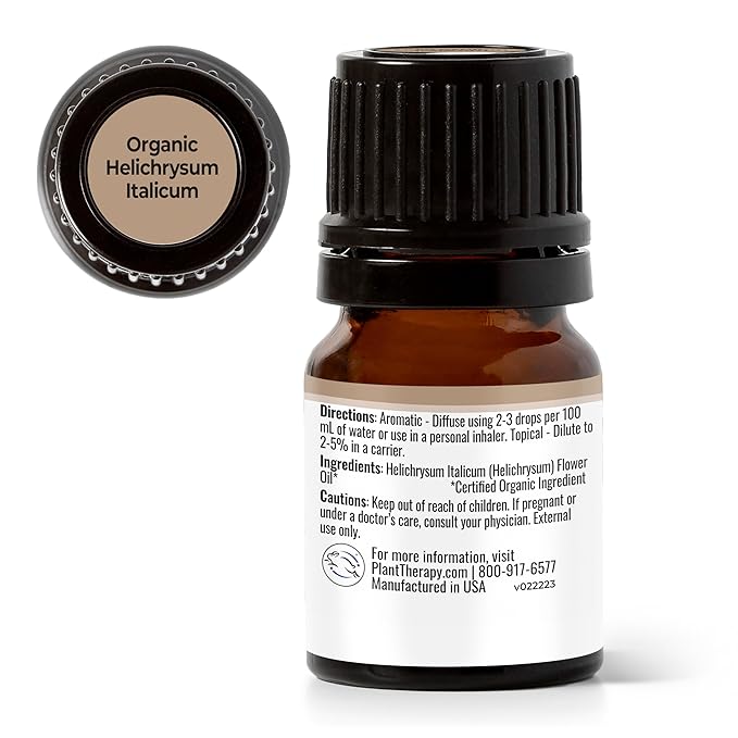 Plant Therapy Organic Helichrysum Italicum Essential Oil for Skin 100% Pure, USDA Certified Organic, Undiluted, Natural Aromatherapy for Diffusion, Therapeutic Grade 2.5 mL (1/12 oz)