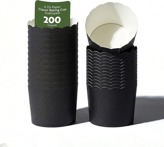 Restaurantware Baking Cups 200 Pack of 6 oz Paper Cupcake Liners Greaseproof Scalloped Oven-Safe Elegant Dessert Muffin Cups Disposable for Parties