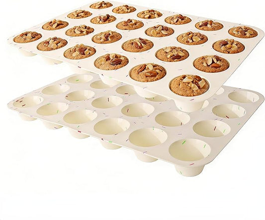 Silicone Muffin Pans for Baking Nonstick 2 Pcs, 24 Cup Mini Cupcake Pan, Food-Grade Silicone Baking Molds for Cupcakes, Freezer, White