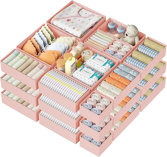 DIMJ Drawer Organizer Clothes 28 Pack - Foldable Baby Organizers and Storage Dresser Organizer for Bedroom, Closet Nursery Organization Dresser Dividers for underwear, Sock, Bra, Belt, Tie