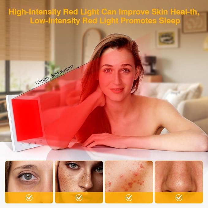 Light Therapy Lamp and Red Light Therapy for Face, UV-Free Sun Lamp with 660nm Red Light and 12000 Lux Bright White Light, with 10000 mAh Power Bank for Boosting Mood & Skin Heal-th.