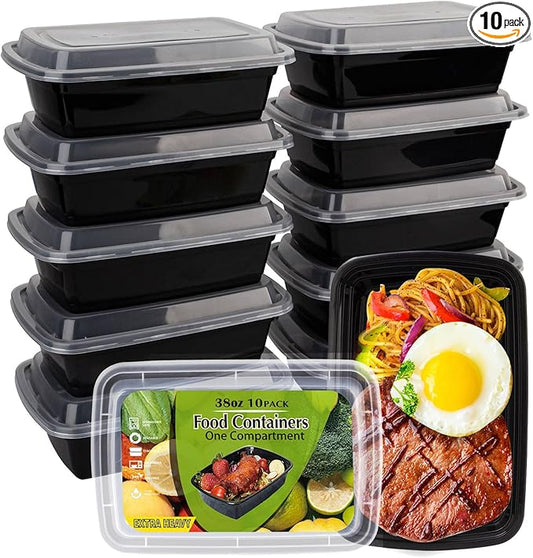 WGCC Meal Prep Containers [38OZ] Plastic Food Storage Containers With Lids,10-Pack Reusable To Go Containers, Disposable Food Prep Container, BPA-free, Stackable, Microwave/Dishwasher/Freezer Safe