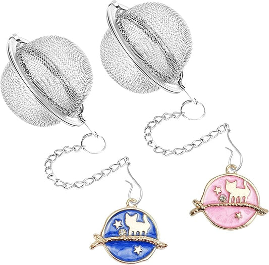 2Pcs Stainless Steel Mesh Tea Infuser, 2.1 inch Tea Ball with Cute Planet Cat Pendants,Tea Strainer Tea Diffuser Tea Steeper for Filtering Tea,Tea Infusers for Loose Tea (Cute Planet Cat, 2PC)