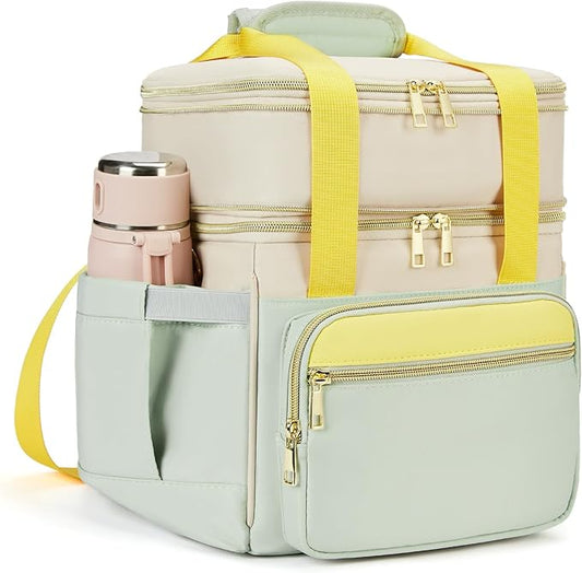 holuxer Insulated Lunch Bag & Lunch Box for Women - Double Deck Reusable Lunch Bag for men Tote Cooler Bag Leakproof Soft Expandable - Large Lunchbox for Work/Adult/Picnic/Outdoor (Green，15L)