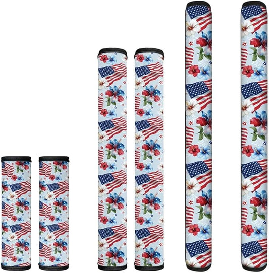 American Flag Hibiscus Flowers 6 Pcs Refrigerator Door Handle Covers for July 4th Independence Day Decor Kitchen Appliance Fridge Dishwashers Microwave Door Handle Protector Covers