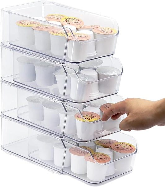 Clear Coffee Pod Holder for Counter, Transparent Coffee Pod Drawer for K Cups, Coffee Pod Storage Organizer Compatible with Nespresso Vertuo 76 Large or 104 Small Pods & Keurig Pods, 4 Tiers