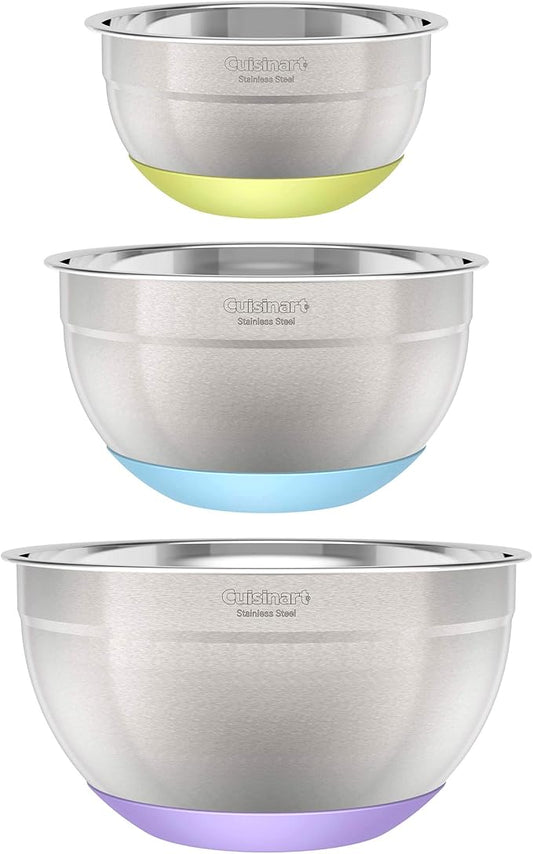 3-Piece Stainless Steel Mixing Bowls with Nonslip Base, 1.5qt, 3qt & 5qt