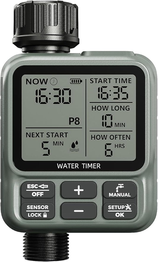 Egardenkart, Sprinkler Timer Outdoor - Water Timer for Garden Hose with Automatic, Manual and Rain Delay Mode | Large Display Water Hosetimer | Automatic Watering System for Garden, Lawns, Backyards