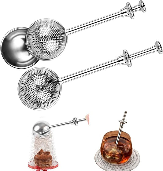 Stainless Steel Tea Strainer,Tea ball Strainers for Loose Tea,Loose Leaf Tea Steeper Fine Mesh Strainer Reusable，Tea Infuser One-Hand Operated Spring-Loaded
