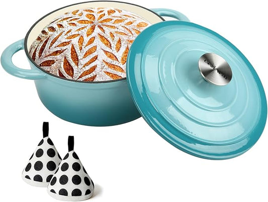 Cast Iron Dutch Oven 4.5 Quart Enameled Cast Iron Dutch Oven Pot with lid Heavy Duty Dutch Oven Dual Handles Porcelain Enameled Cast Iron Pot for Baking Braiser Cooking Family or Friends Gifts,Aqua