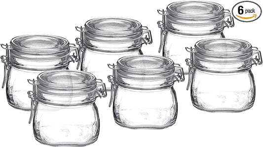 Bormioli Rocco Fido Clear Glass Jar with 85 mm Gasket,0.5 Liter (Pack of 6) (6 Items)