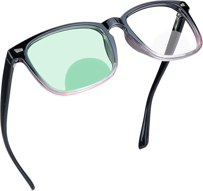 YEIN Bifocal Reading Glasses with Blue Light Blocking Lenses, Bifocal Reader for Women and Men, Vintage Square frame with Spring Hinge (+0.00/+2.00 magnification)