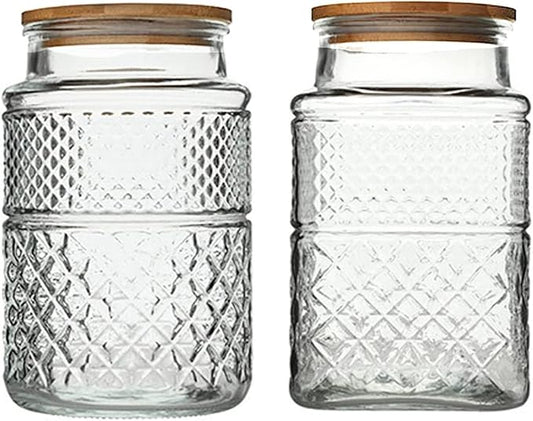 Large Glass Storage Jar, 2 Pack 60 FL OZ Glass Food Storage Containers with Bamboo Lid, Kitchen Laundry Room Organization Decorative Jar for Candy Cookies Coffee Beans Flour Nuts Airtight Glass Jars