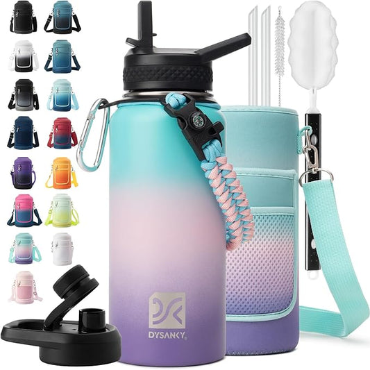 DYSANKY Insulated Water Bottle | Thickened Stainless Steel Vacuum Metal | Portable Sports Water Jug for Gym and Hiking with Straw, Carrier Bag, Handle Strap | BPA-Free 32 oz