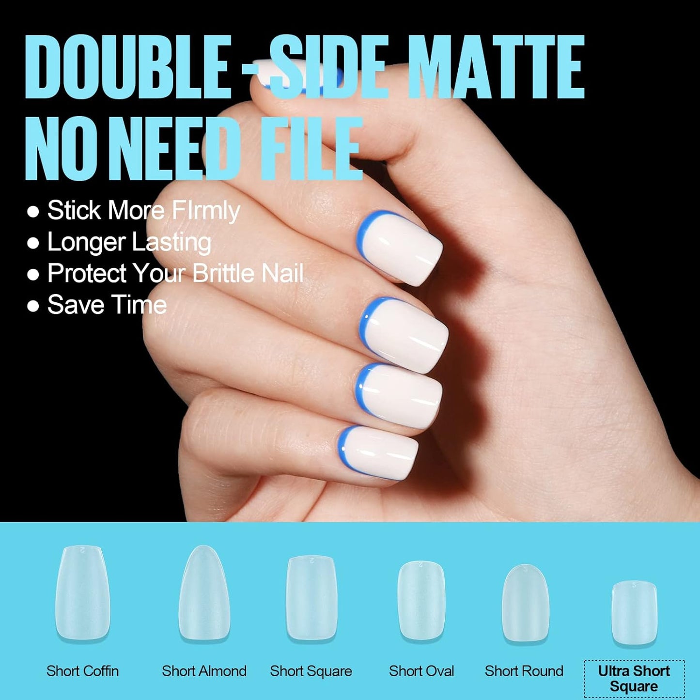 TOMICCA Extra Short Square Nail Tips, 15 Sizes Soft Double-sided Matte Fake Nails for Extensions, 450Pcs Acrylic Pre Shaped Gel Nail Tips for Home DIY Art Women Girls