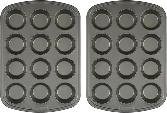 GoodCook Nonstick Steel 12-Cup Muffin Pan, Gray, Set of 2
