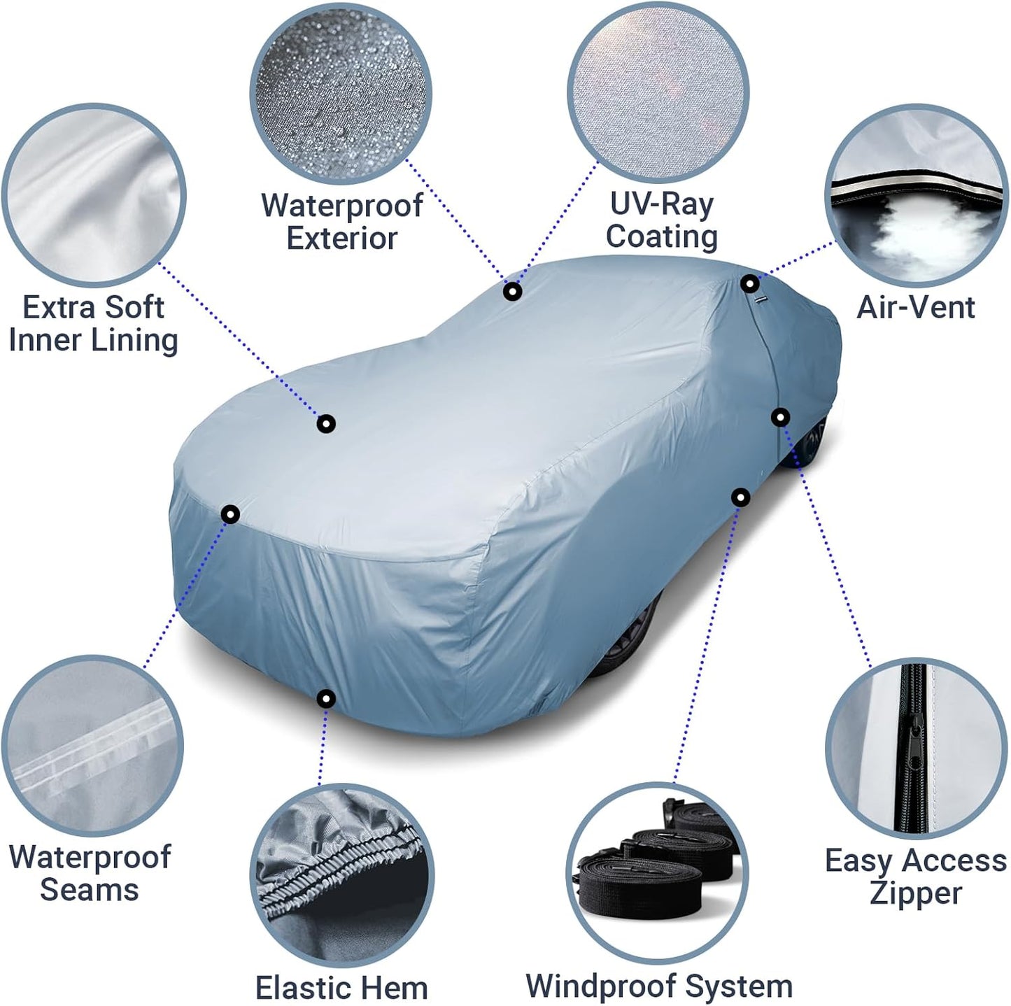 iCarCover Premium Car Cover for 1973-1977 Chevy Malibu Wagon Heavy Duty Waterproof All-Weather Automobiles Custom Fit Indoor Outdoor UV Snow Protection Covers with Straps and Bag