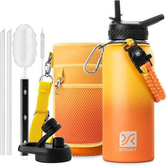 DYSANKY 32 oz Insulated Water Bottle | Upgraded Thickened Stainless Steel Water Jug for Gym and Hiking with Straw, Carrier Bag, Handle Strap | BPA-Free 32 oz