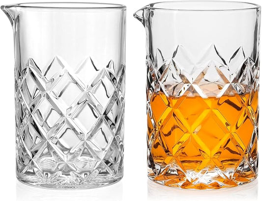 2 Pack Cocktail Mixing Glass, 18.5oz Crystal Mixing Glasses, Thick Bottom Accessories for Whiskey Manhattan Martini