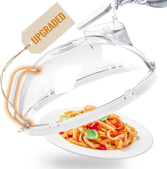 Gracenal Microwave Food Cover, 10 Inch Microwave Splatter Cover with Water Steamer and Integrated Handle, Clear Splatter Guard Microwave Cover for Food, White Cookware Lid Gifts for Mom