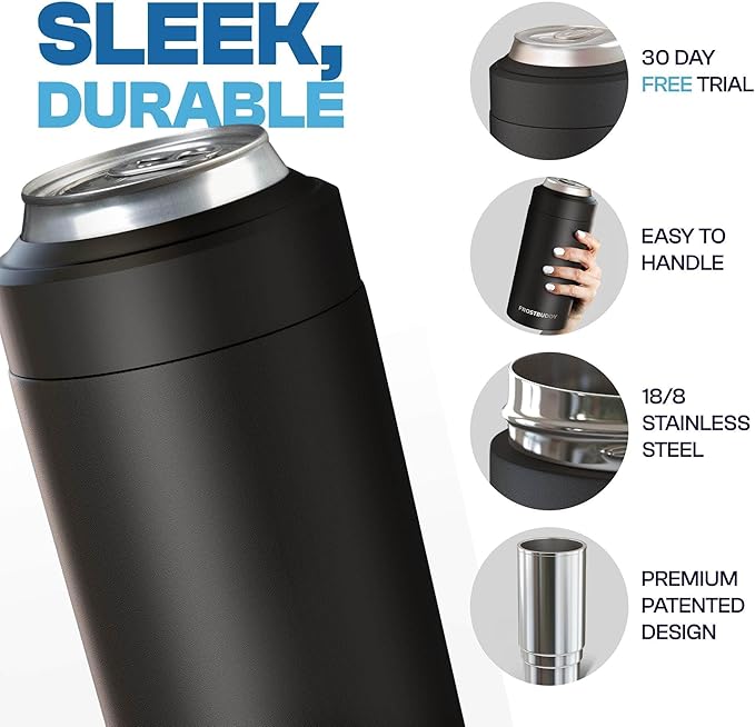 Frost Buddy Universal Can Cooler - Fits all - Stainless Steel Can Cooler for 12 oz & 16 oz Regular or Slim Cans & Bottles - Stainless Steel (Silver Sleigh)