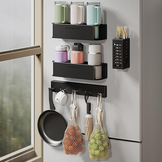 Magnetic Cup Holder for Fridge for 20/30/40 oz Stanley Tumblers Water Bottle Organizers 2 Pack & Lid Hooks with Straw Accessories Kitchen Storage (6 Cups, 5 Hooks)