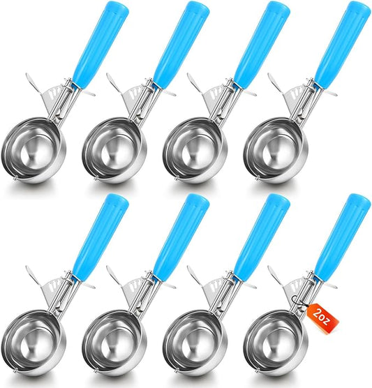 Reallnaive 8 Pcs Release Cookie Scoops Ice Cream Scooper with Trigger Release Portion Scoop Stainless Steel for Portion Control, Baking Food, Cookie Dough (2 oz,Blue)