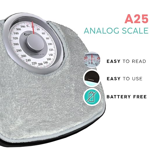 Adamson A25 Scales for Body Weight - Up to 400 LB - New - 5.3" Dial on 12.4" x 10.2" Platform - Anti-Skid Rubber Surface - Bathroom Scale Analog - Durable with 20-Year Assurance - w/Rug - Grey