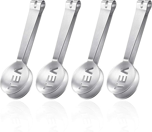 Tea Bag Squeezer Tongs Stainless Steel Spoon for Bags Silver Strainer Clip Tea Squeezer for Loosing Leaf, Gripping Ice Cube, Sugar(4 Pieces)