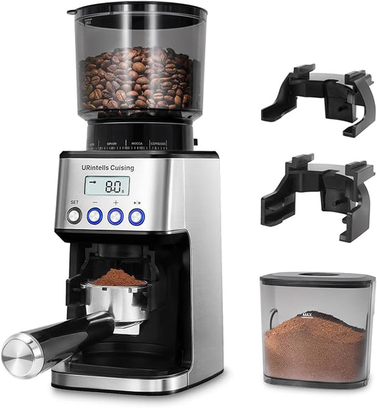URintells Cuising Espresso Grinder, Burr Coffee Grinder with 51 Grind Settings, Precision Timer, Stainless Steel Coffee Grinder with Easy Cleaning, Anti-Static Design & 3 Operation Modes