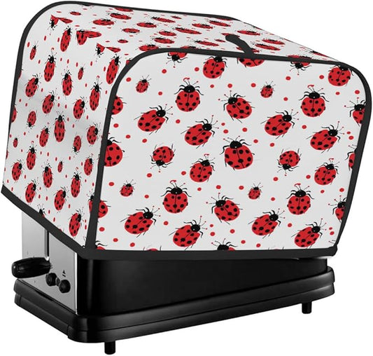 2 Slice Toaster Cover,Red Ladybug On White Small Kitchen Appliance Bread Machine Cover with Pockets,Dust & Fingerprint Protection