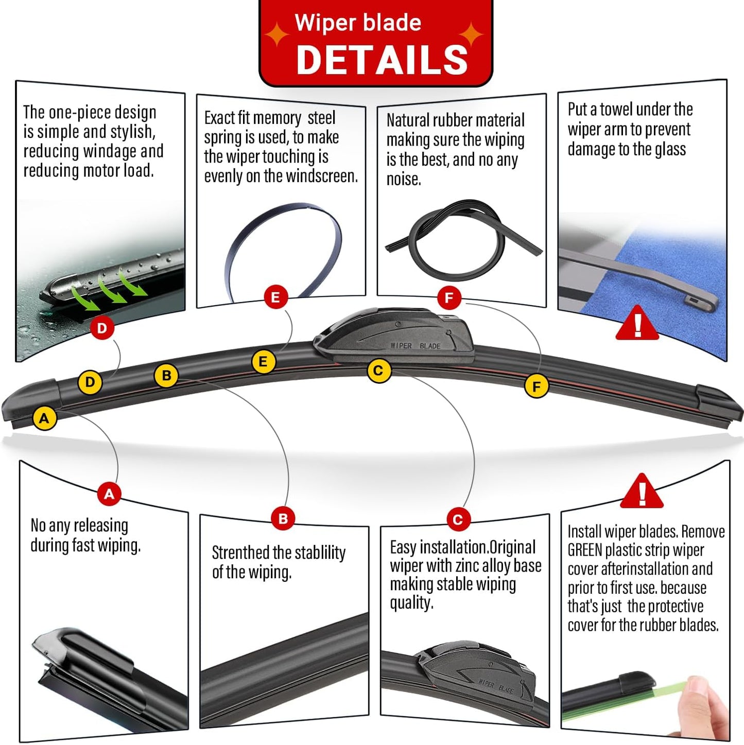Windshield Wiper Blades Replacement for Toyota Prius 2010 2011 2012 2013 2014 2015 Original Factory Quality Front Rear Wipers Blade Set for My Car - 26" 19" 16" (Pack of 3)