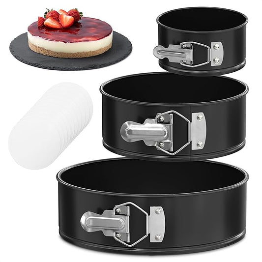 Spring Form Pan for Cheesecake - Leak Resistant Springform Pan Set, Easy-Open Latch, Removable Bottom, Clean Release, Nonstick Round Cake Pans Set, 60 Parchment Liners, Great as Kitchen Gifts for Mom