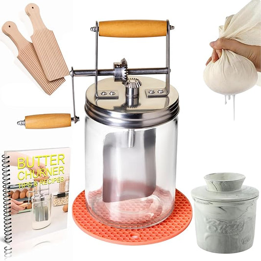 Dazey Butter Churn - Hand Crank Butter Churner- Manual Butter Maker- Beech Wood BUTTER PADDLES INCLUDED. Create Delicious Homemade Butter With Your Own Hand Crank Dazey Butter Churner (Turn N Churn)