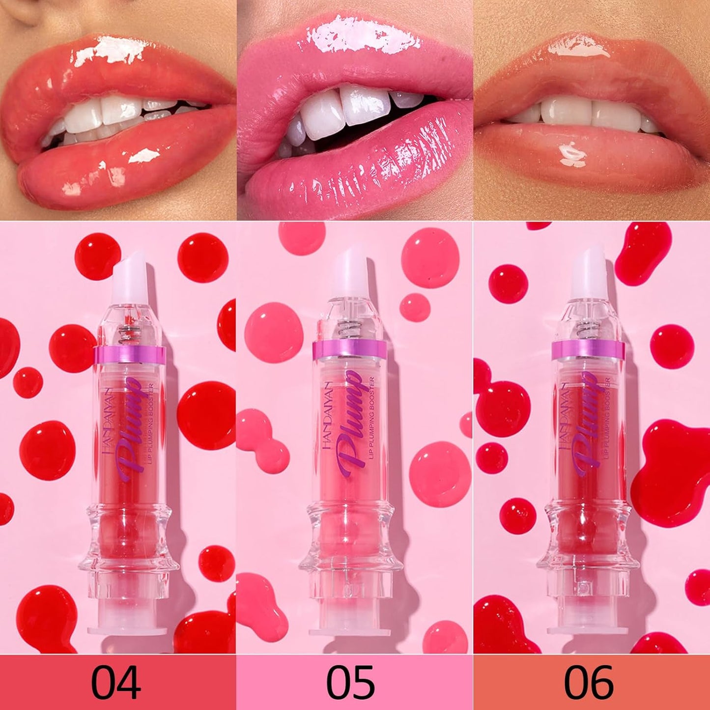 Erinde 3 Colors Lip Plumping Booster, Spicy Lip Plumper Gloss Lip Plumping Oil, Ultra-Hydrating & Nourishing Plump Lip Plumper, Glossy Finish Fuller Natural Lip Gloss for Women Girls